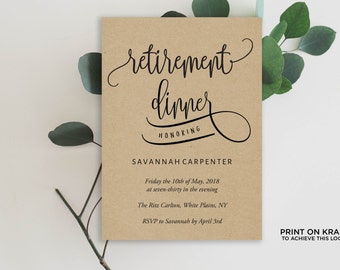 Retirement Dinner Invitation Template | Editable Invitation Printable | Retirement Dinner Invite Calligraphy, Kraft | No. EDN 5345