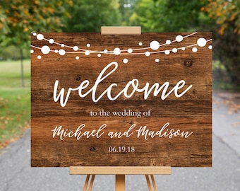 Signe de mariage de bienvenue | Panneau de bienvenue imprimable | Signes de mariage | Signes du jour du mariage | 18x24" | No. EDN 5169 Bois