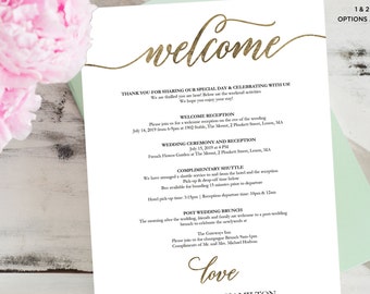 wedding itinerary wedding welcome bag template printable etsy wedding agendas