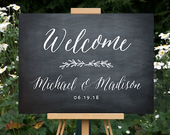 Signe de mariage de bienvenue | Panneau de bienvenue imprimable | Signes de mariage | Signes du jour du mariage | 18x24" | Tableau noir n° EDN 5170