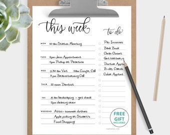 Printable, Weekly Planner, Weekly Agenda, To Do List,Organization Sheets, Printable Weekly Planner, Printable To Do