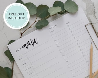 3 PIECE Menu Organizer Printable, Script Menu Planner, Food Journal, Food Tracker, Grocery List, Groceries BONUS To Do List