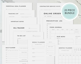 20 STUKS Ultimate Life Planner afdrukbare bundel, productiviteitsplannerbundel, afdrukbare planner-sjablonen, plannerpagina's | Minimalistisch ontwerp