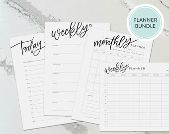 PLANNER BUNDLE | Daily Weekly Monthly Printable Bundle, Productivity Planner Bundle, Printable Planner Template | Hand Lettered