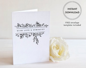 Printable SYMPATHY Card, Botanical, FREE Printable Envelope Template Included, Printable Card, With Sympathy Card