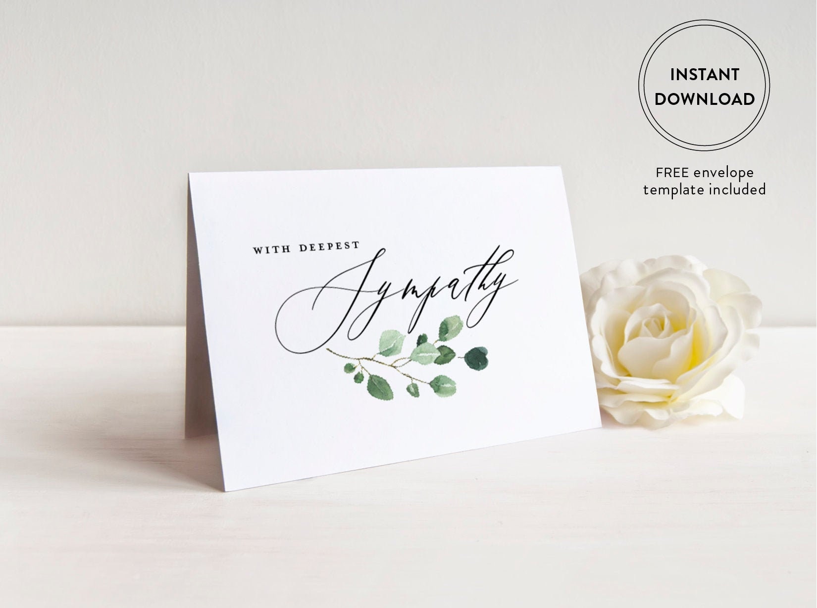 Printable SYMPATHY Card, Eucalyptus , FREE Printable Envelope Template  Included, Printable Card, With Sympathy Card, Sympathy Greeting Card Throughout Sorry For Your Loss Card Template
