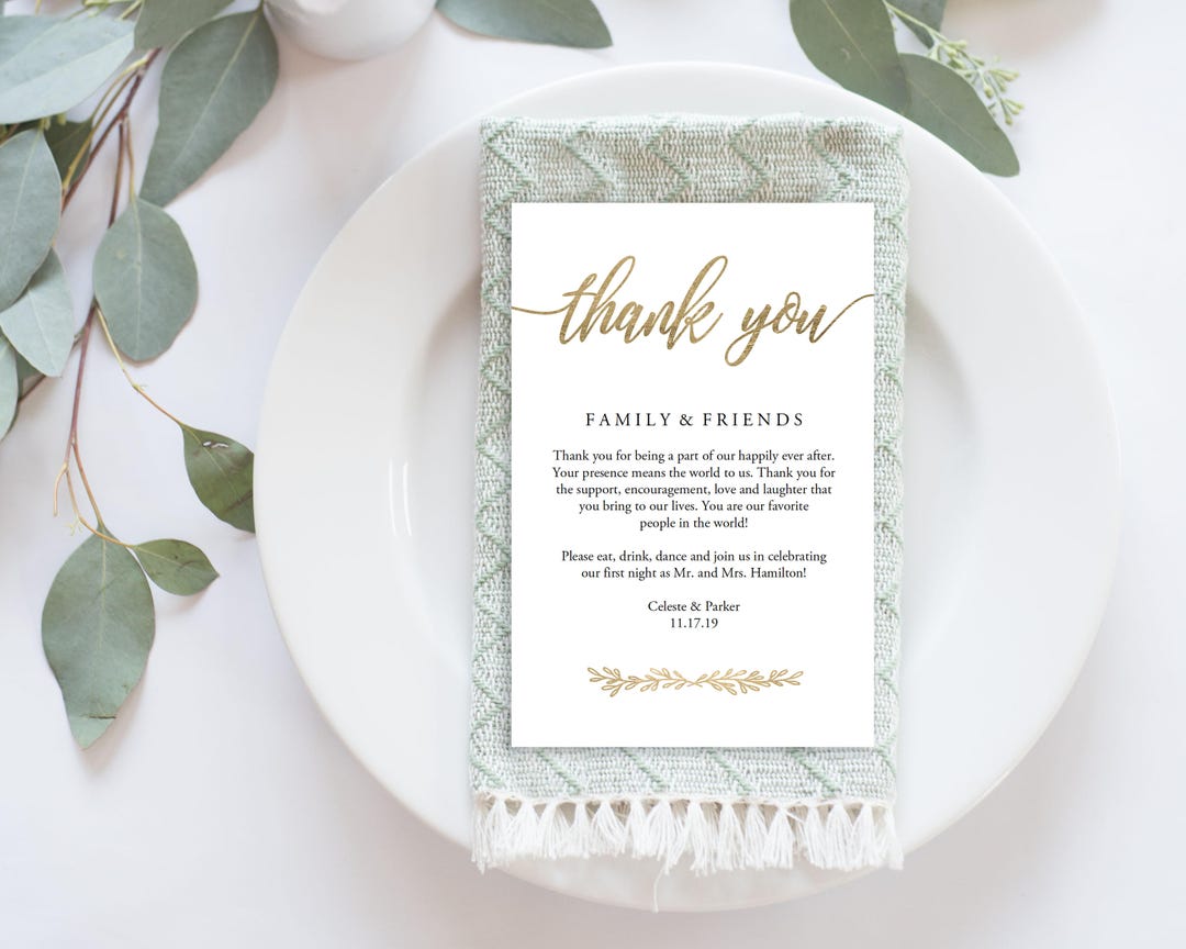 Wedding Thank You Card Printable, Calligraphy, Wedding Table Thank You, Instant Download ...