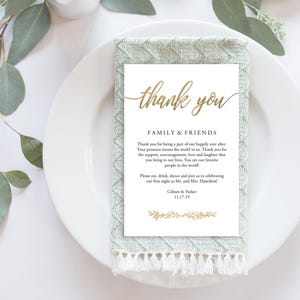 Wedding Thank You Card Printable, Calligraphy, Wedding Table Thank You, Instant Download, Template, DIY 4x6 No. EDN 5487 Gold image 1