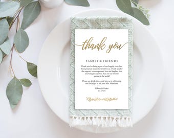 Wedding Thank You Card | Printable, Calligraphy, Wedding Table Thank You, Instant Download, Template, DIY | 4x6" | No. EDN 5487 Gold