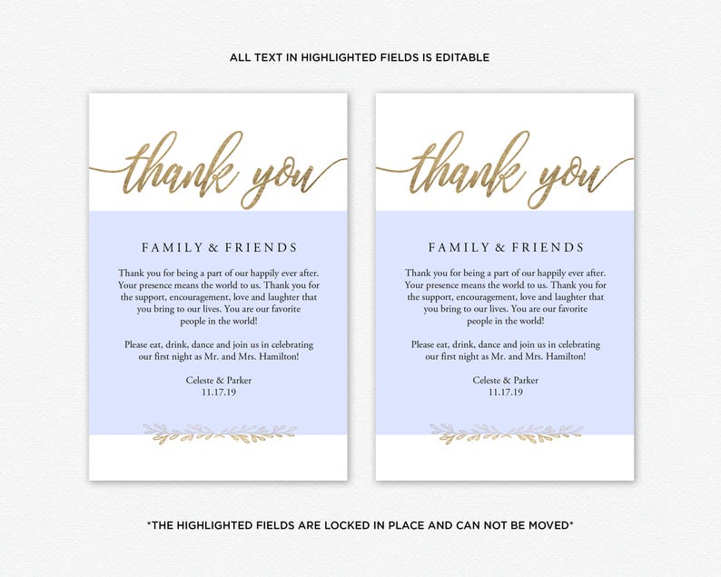 Wedding Thank You Card Printable Calligraphy Wedding Table - Etsy