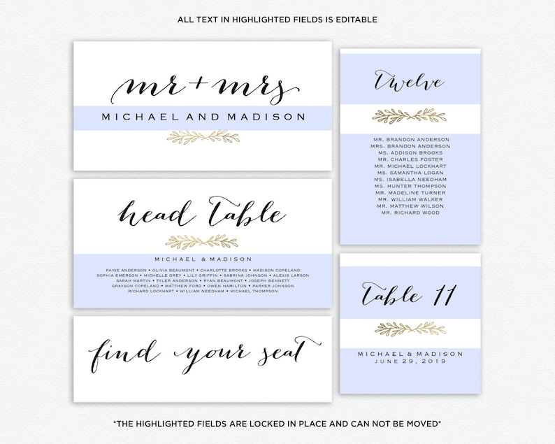 Wedding Seating Chart Template Seating Cards Template Instant Download Table Cards Calligraphy EDN 5142 Gold Printable Editable