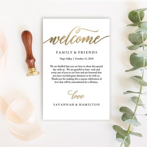 Wedding Welcome Bag Note, Gold, Wedding, Calligraphy, Welcome Bag Letter, Printable, Custom, Instant Download, Editable 4x6 No. EDN 5208 image 5