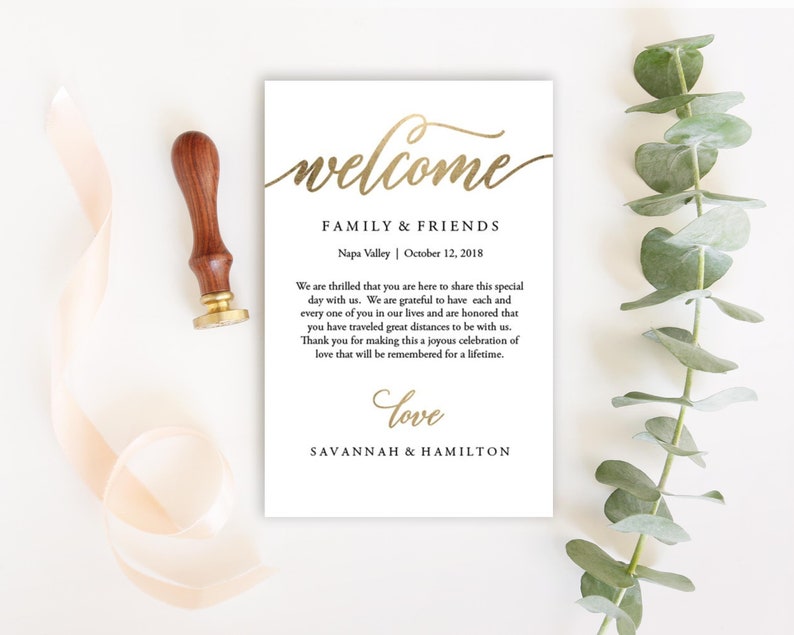 Wedding Welcome Bag Note, Gold, Wedding, Calligraphy, Welcome Bag Letter, Printable, Custom, Instant Download, Editable 4x6 No. EDN 5208 image 5
