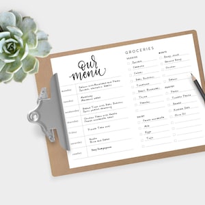 Ensemble de planificateur de menus imprimable avec liste d'épicerie imprimable, journal alimentaire, liste d'épicerie, design simple, propre et moderne, mise en page imprimable image 3