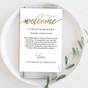 Wedding Welcome Bag Note, Gold, Wedding, Calligraphy, Welcome Bag Letter, Printable, Custom, Instant Download, Editable 4x6 No. EDN 5208 image 6