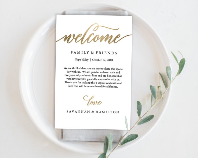 Wedding Welcome Bag Note, Gold, Wedding, Calligraphy, Welcome Bag Letter, Printable, Custom, Instant Download, Editable 4x6 No. EDN 5208 image 6