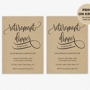 Retirement Dinner Invitation Template Editable Invitation Printable ...
