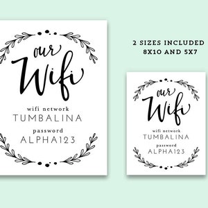 Printable Wifi Password Instant Download, Custom, Template, Home Decor, Hand Lettered, Personalized 8x10 and 5x7 No. WIFI-05 image 5