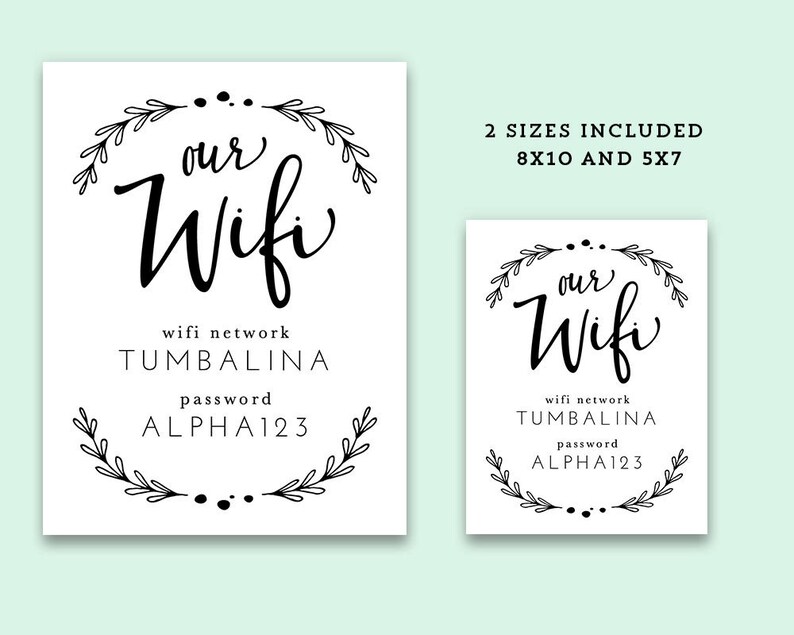 Printable Wifi Password Instant Download, Custom, Template, Home Decor, Hand Lettered, Personalized 8x10 and 5x7 No. WIFI-05 image 5