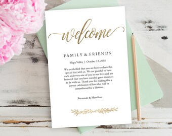 Wedding Welcome Bag Note, Wedding, Calligraphy, Welcome Bag Letter, Printable, Custom, Instant Download, Editable | 4x6" | No. EDN 5206 Gold