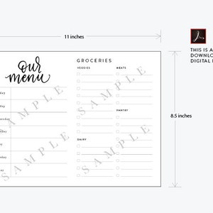 Ensemble de planificateur de menus imprimable avec liste d'épicerie imprimable, journal alimentaire, liste d'épicerie, design simple, propre et moderne, mise en page imprimable image 5