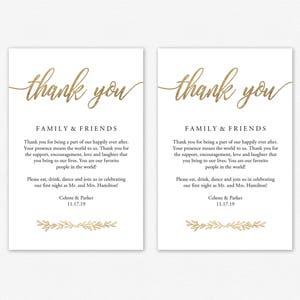 Wedding Thank You Card Printable, Calligraphy, Wedding Table Thank You, Instant Download, Template, DIY 4x6 No. EDN 5487 Gold image 3