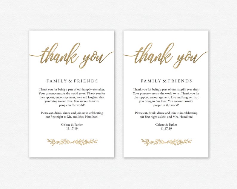 Wedding Thank You Card Printable Calligraphy Wedding Table - Etsy