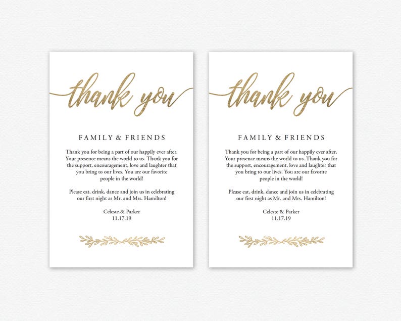 Wedding Thank You Card Printable, Calligraphy, Wedding Table Thank You, Instant Download, Template, DIY 4x6 No. EDN 5487 Gold image 3