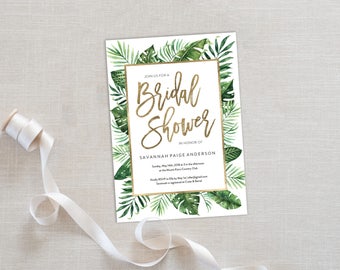 Bridal Shower Invitation Template | Editable, Invitation, Printable, Calligraphy, Wedding, Instant Download | Palm Leaf Invite | EDN 5486