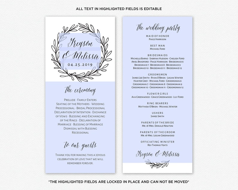 4x9 No Edn 5010 Black Wedding Custom Template Instant Download Printable Editable Wedding Program Editable Template Calligraphy Invitations Paper Weddings Valresa Com