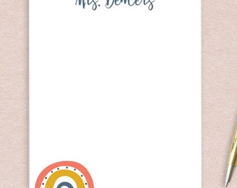 Personalized Notepad with Rainbow Design and Custom Name // 50 sheets per pad, 4&quot;x5.5&quot; size, custom text gift idea, bulk stationery, teacher