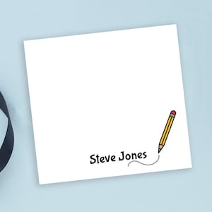 Personalized Sticky Notes with Pencil Design and Custom Text // 3"x3", gift idea, teacher appreciation stationery text cute fun paper name