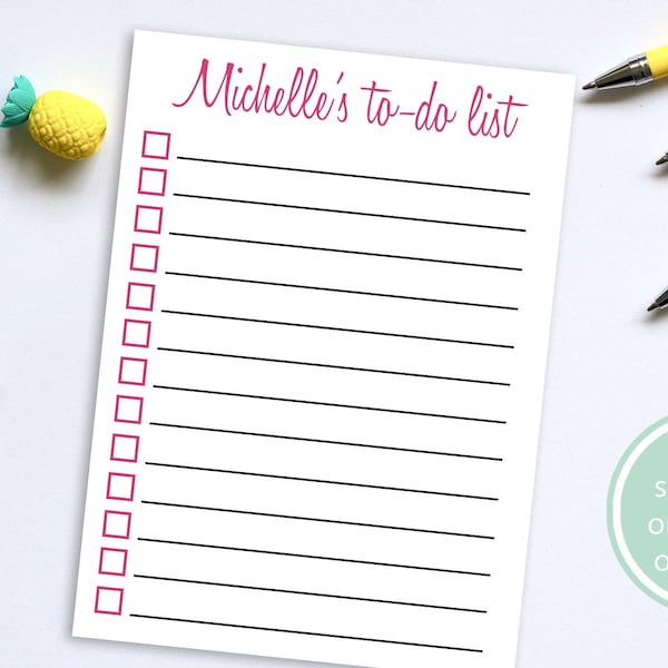 To-Do List Custom Notepad Name // 50 sheets per stack 4"x5.5" size // checklist to do, organization stationery, to do list notepad, lines