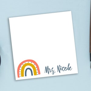 Personalized Sticky Notes with Rainbow Design and Custom Name // 3"x3", teacher gift idea, teacher appreciation, gift idea, stationery text