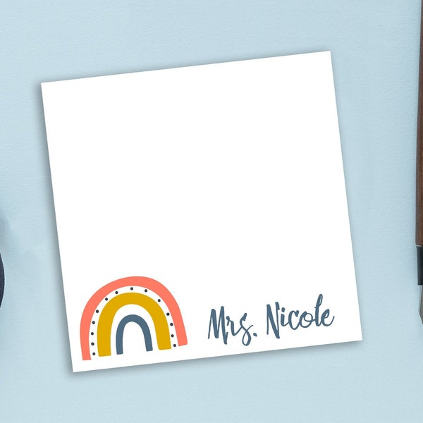 Personalized Sticky Notes with Rainbow Design and Custom Name // 3"x3", teacher gift idea, teacher appreciation, gift idea, stationery text