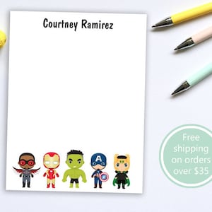 Personalized Notepad with Super Design and Custom Name // 50 sheets per pad, 4"x5.5" size, custom text gift idea stationery, hero, character