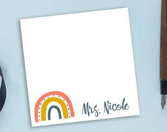 Personalized Sticky Notes with Rainbow Design and Custom Name // 3"x3", teacher gift idea, teacher appreciation, gift idea, stationery text