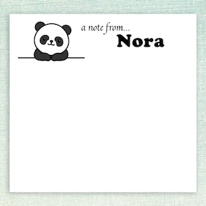 Personalized Sticky Notes with Panda Design and Custom Text // 3&quot;x3&quot;, gift idea, teacher appreciation, stationery name, cute bear pad paper