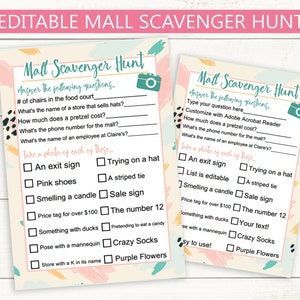 Editable Mall Scavenger Hunt // Instant Download PDF // Birthday Party Game, checklist, printable custom edit text, photo hunt, digital diy