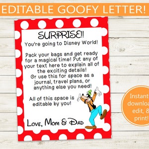 Carta de revelación de viaje imprimible y editable // PDF editable en Adobe, revelación de cumpleaños, sorpresa, personalizado, bricolaje, fiesta, idea de regalo, divertido, editar texto