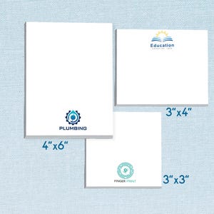 Custom Logo Sticky Notes // 3" x 3", 3" x 4", 4" x 6" // business name personalize paper, office brand, gift idea, promotional item memo pad