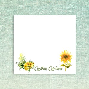 Sunflower Custom Sticky Notes // personalize gift idea for coworker, teacher appreciation friend wedding stick notes flower stack 50 paper