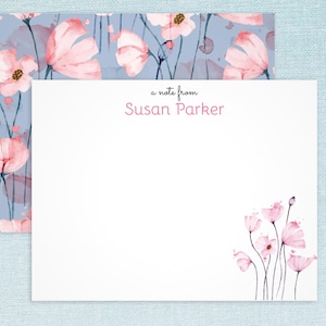 Cartes de correspondance personnalisées avec motif fleurs de pavot//ensemble de cartes de correspondance plates coquelicots avec enveloppes, idée cadeau, nom personnalisé, recto-verso, jolie