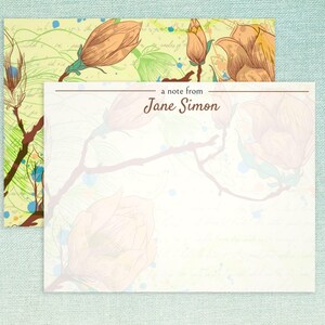 Cartes de correspondance personnalisées avec un design floral vintage/ensemble de cartes de correspondance plates avec enveloppes, idée cadeau, nom personnalisé, recto-verso, fleurs orange