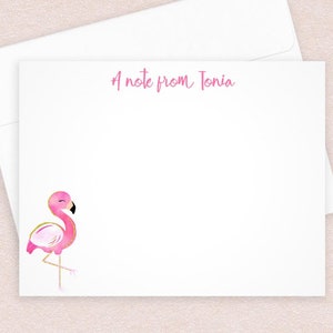 Cartes de correspondance personnalisées avec un design Flamingo // police de caractères, jeu de cartes de correspondance plates avec enveloppes, idée cadeau, nom personnalisé, recto-verso, cursive
