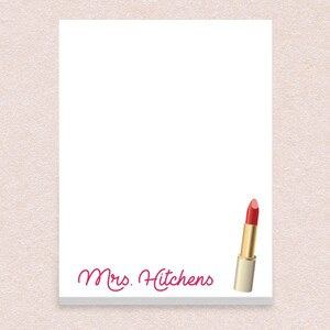 Custom Notepad with Lipstick Design // 50 sheets per stack 4"x5.5" size // gift idea bulk teacher appreciation personalized stationery girly