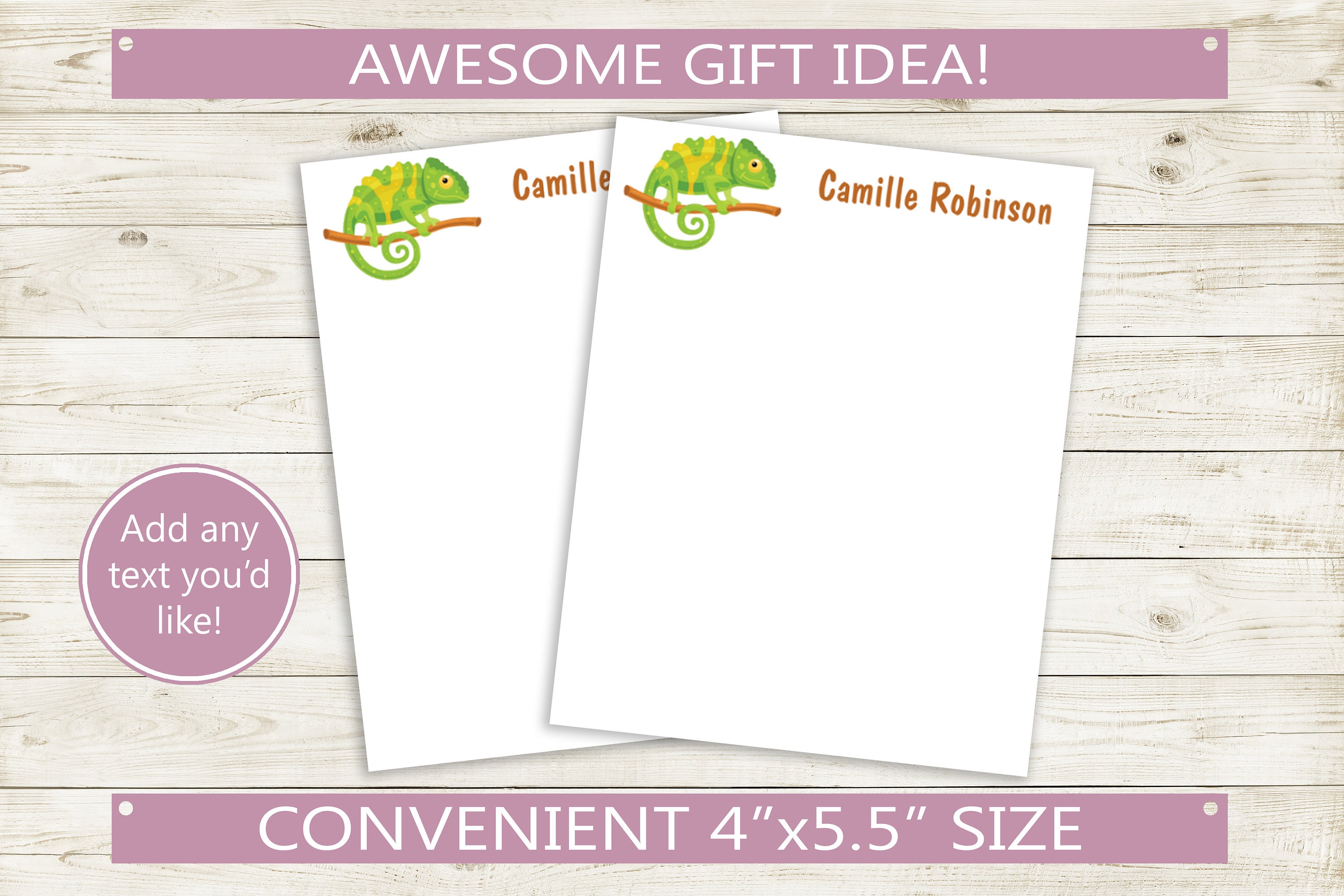 Personalized Notepad With Chameleon Design and Custom Text // 50 Sheets ...