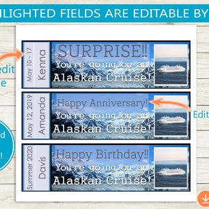 Printable and Editable Alaskan Cruise Tickets! Adobe Editable PDF, Trip ...