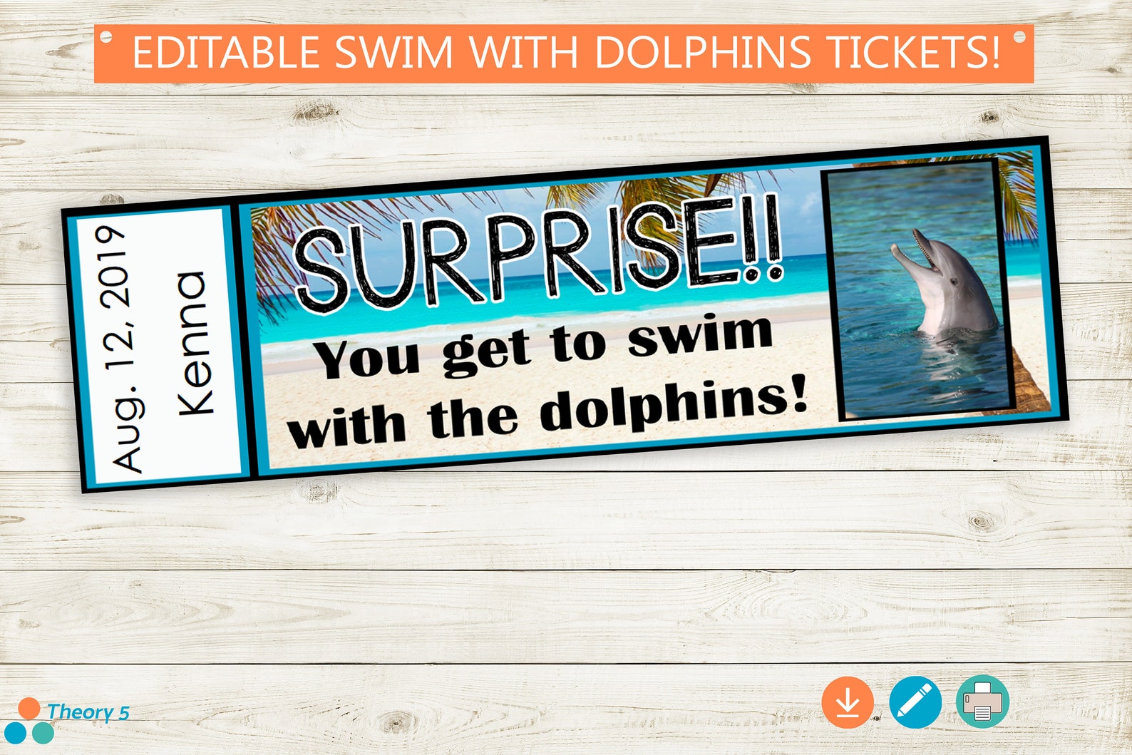 Swim With Dolphins Printable Surprise Reveal Tickets // Adobe - Etsy