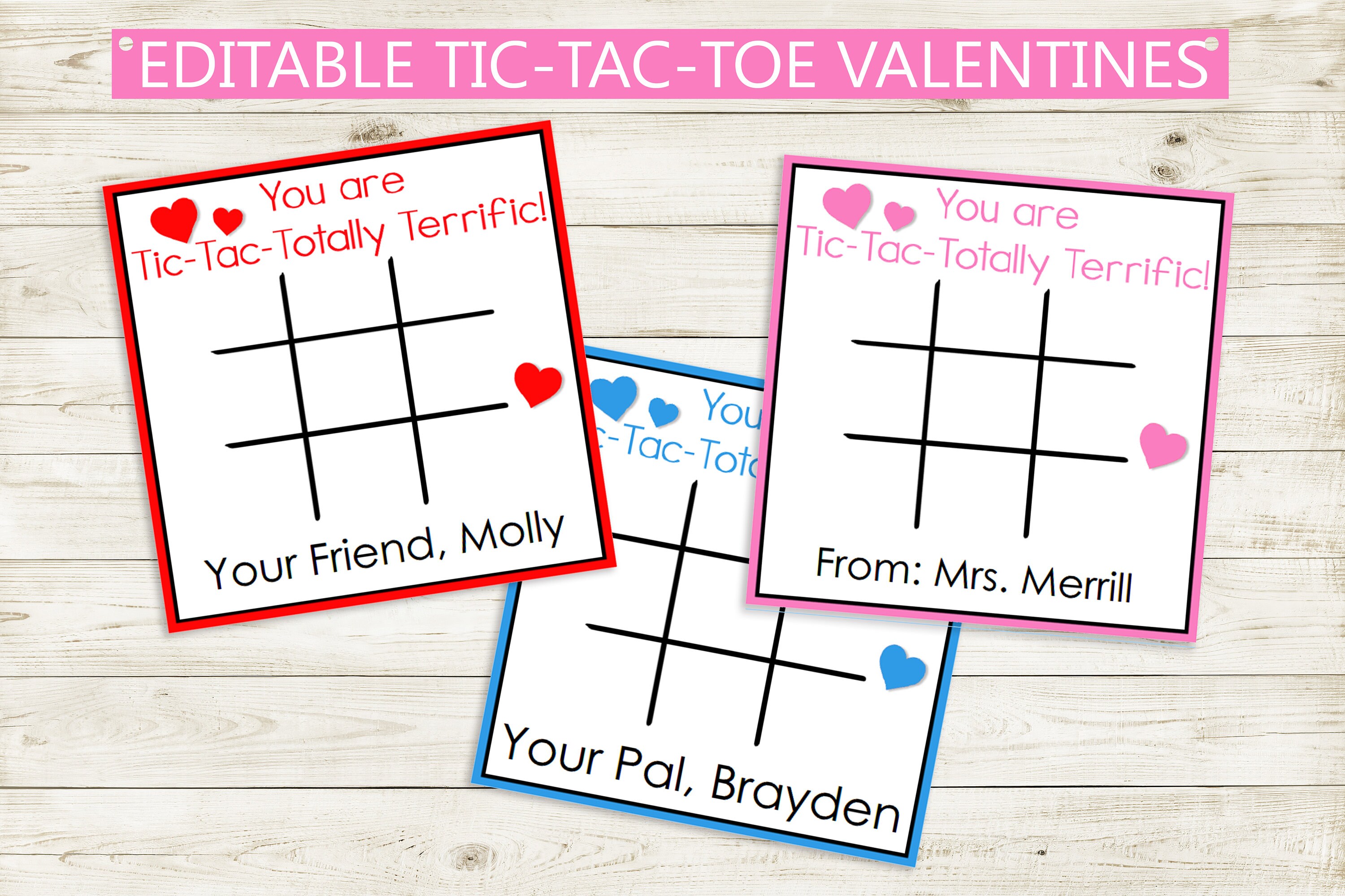 FREE Editable No Print Tic Tac Toe Template - Valentines Themed